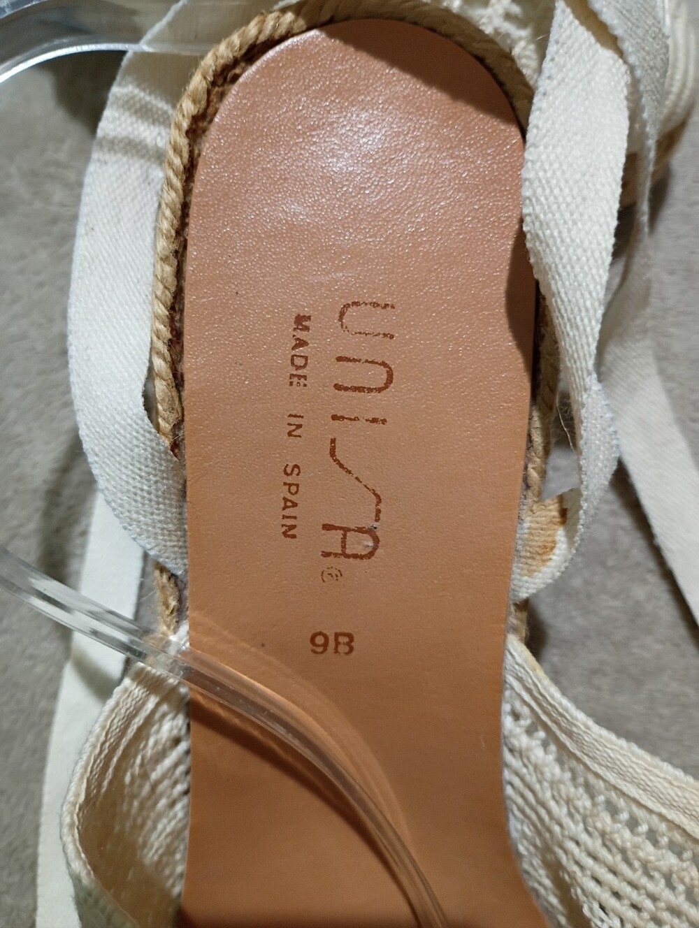 Unisa Cream Crochet Espadrille Wedge Sandals with Ankle Wrap - Picture 9 of 9